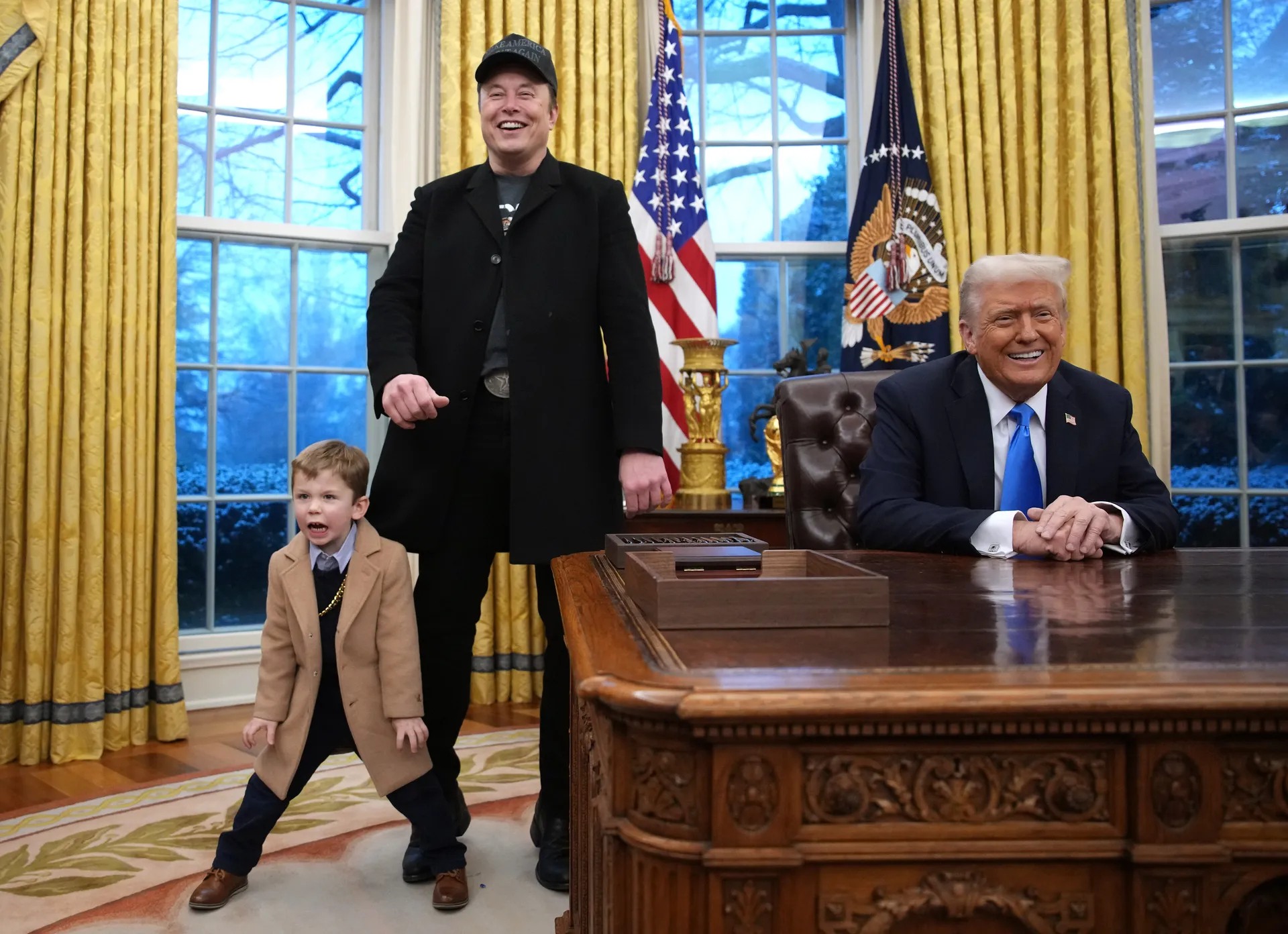 ensuring a future of men who will use wealth to sexually control and coerce women, Donald Trump and Elon Musk rule from the white house while Musk's son X watches and learns.
